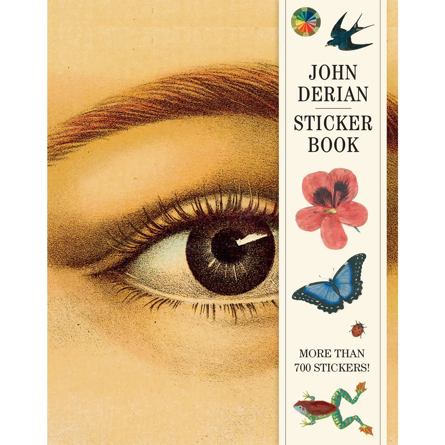 John Derian book cover with eye, butterfly, flowers, bird, and frog