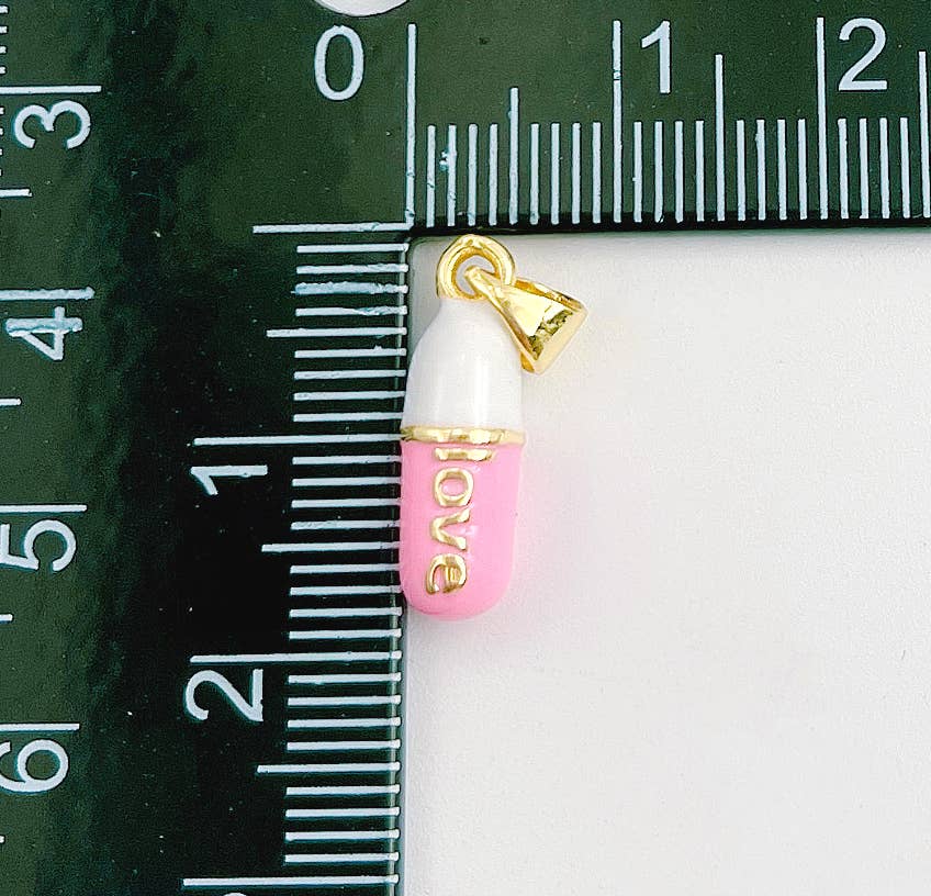 Dainty Enamel Pill Bar Charm Pendant in Gold Filled