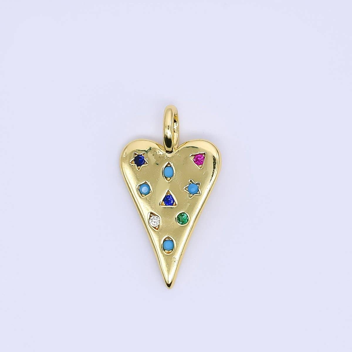 24K Gold Filled 21.5mm Colorful CZ Multi Shape Heart Love Charm | AH707