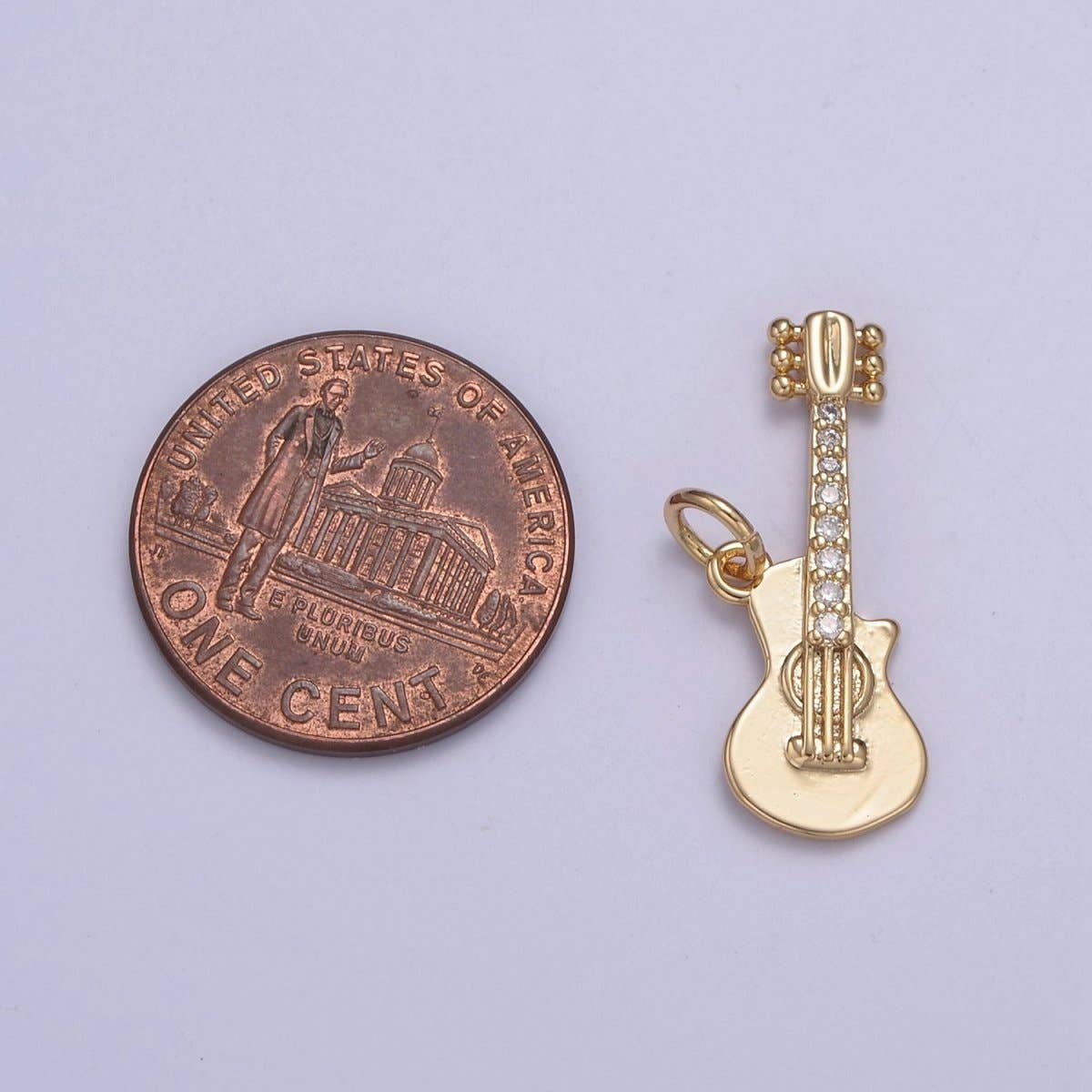 16k Gold Filled Rock n Roll Tiny Guitar Charm Musician Guitarist with CZ Pendant Necklace N-429