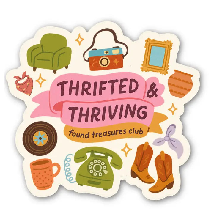 Thrifted & Thriving Sticker – Retro Vinyl For Vintage Lovers image 0