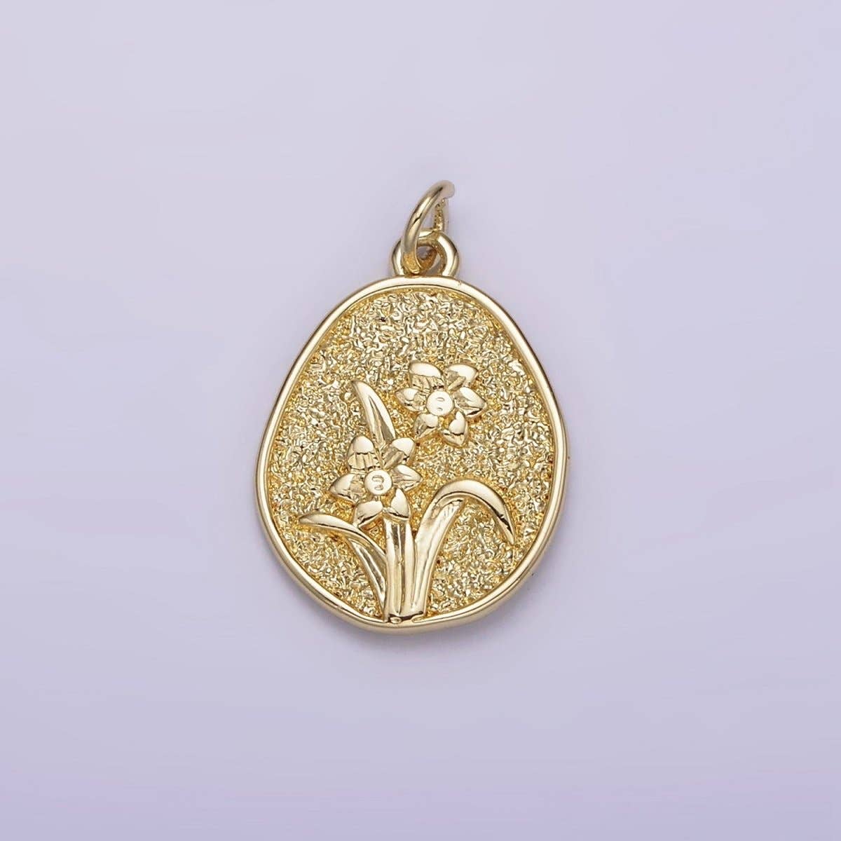 14K Gold Filled Daffodil March Birth Flower Hammered Stamped Personalized Double Sided Charm |