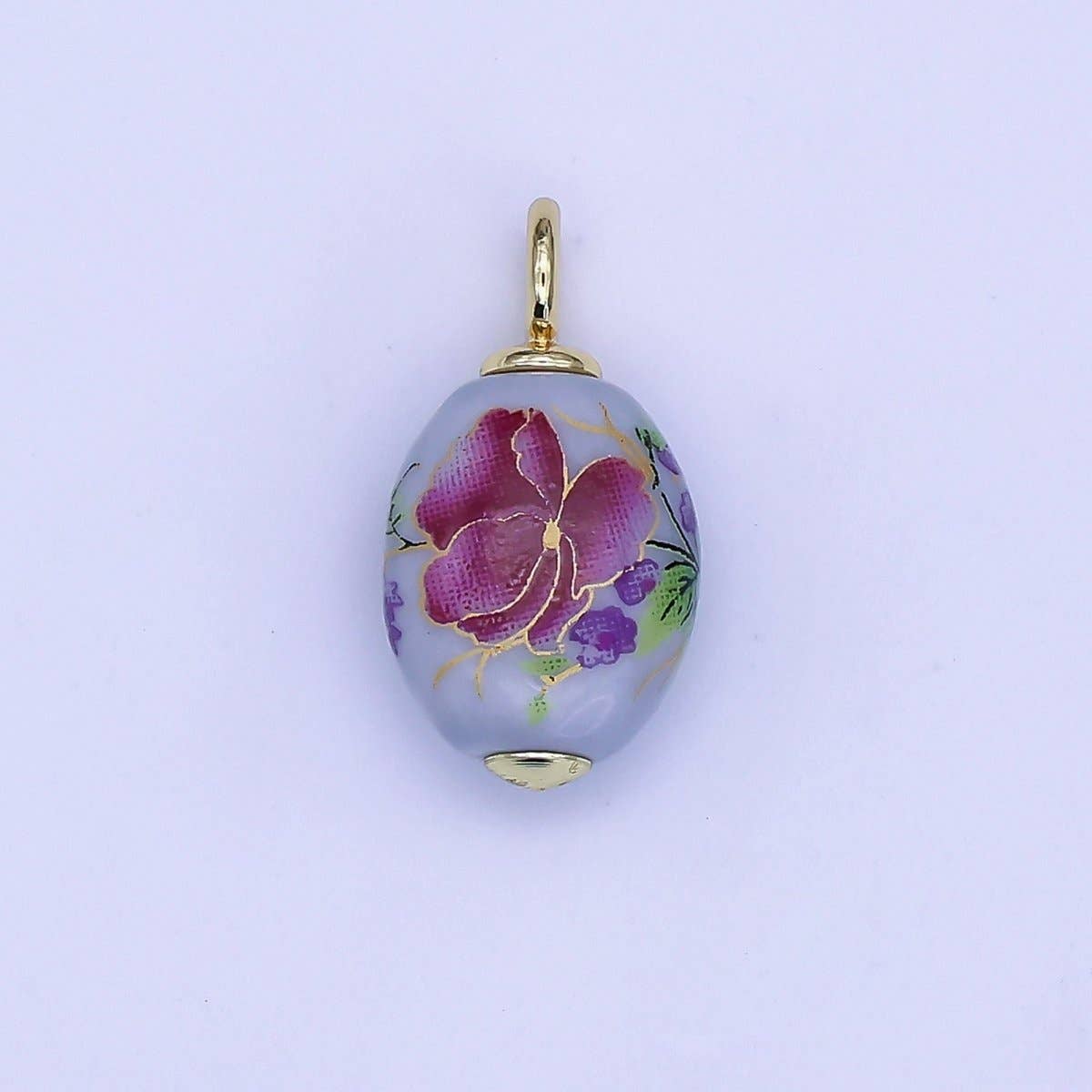 24K Gold Filled Blue Flower Sphere Ceramic Drop Pendant | CC580