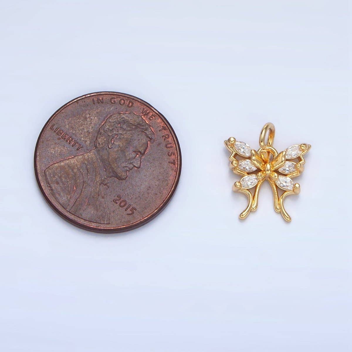 24K Gold Filled Butterfly Insect Wings Marquise CZ Charm |
