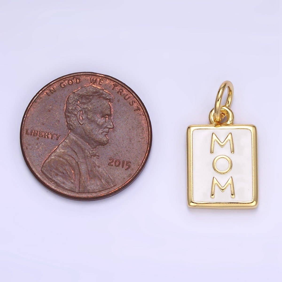 24K Gold Filled "MOM" White Enamel Tag Charm |
