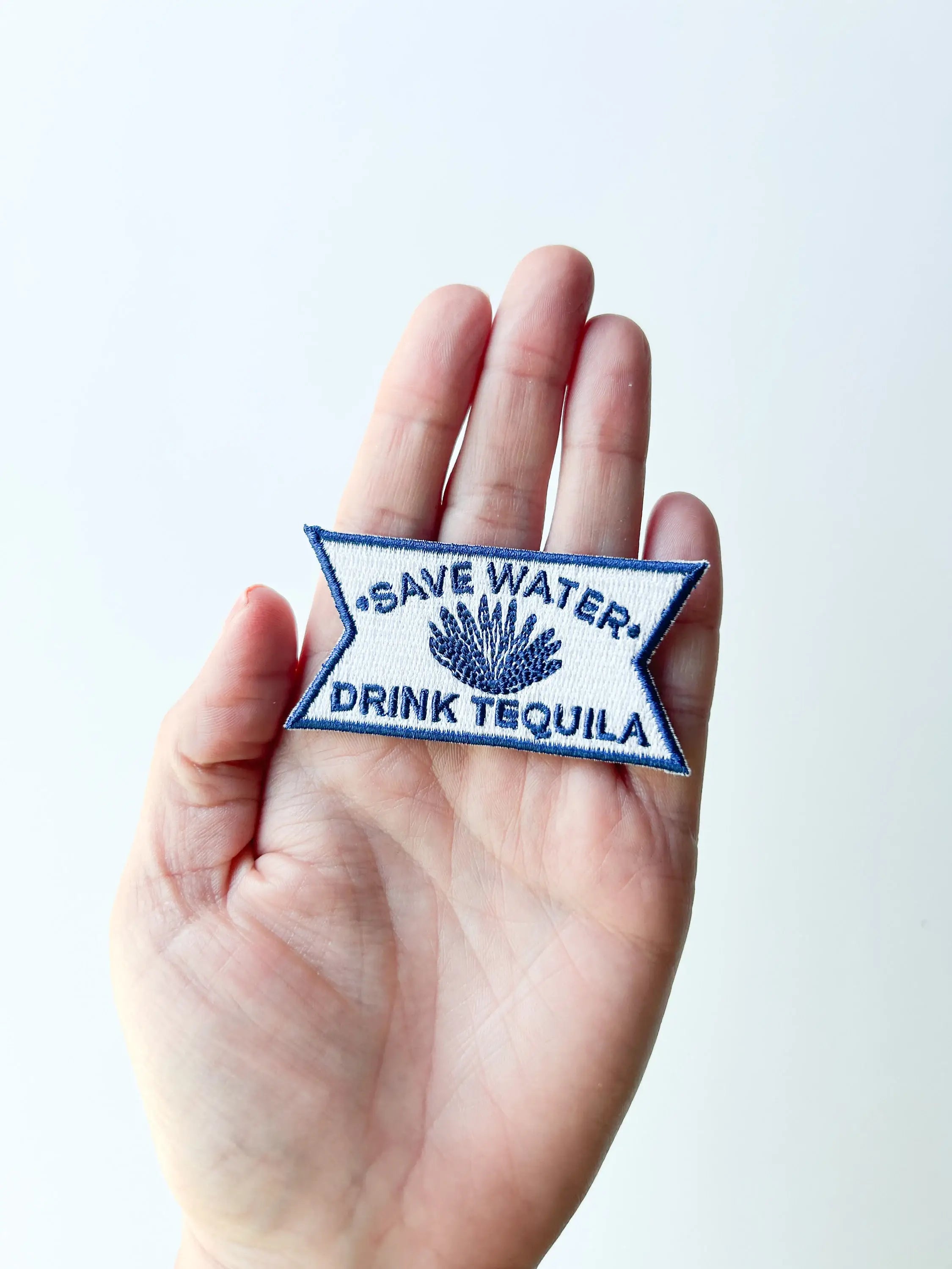 Save Water Drink Tequila Blue and White Iron-On Patch
