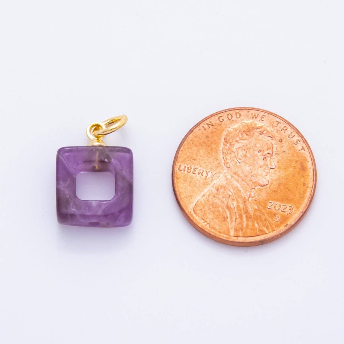 18K Gold Filled Purple Amethyst Open Square Gemstone |
