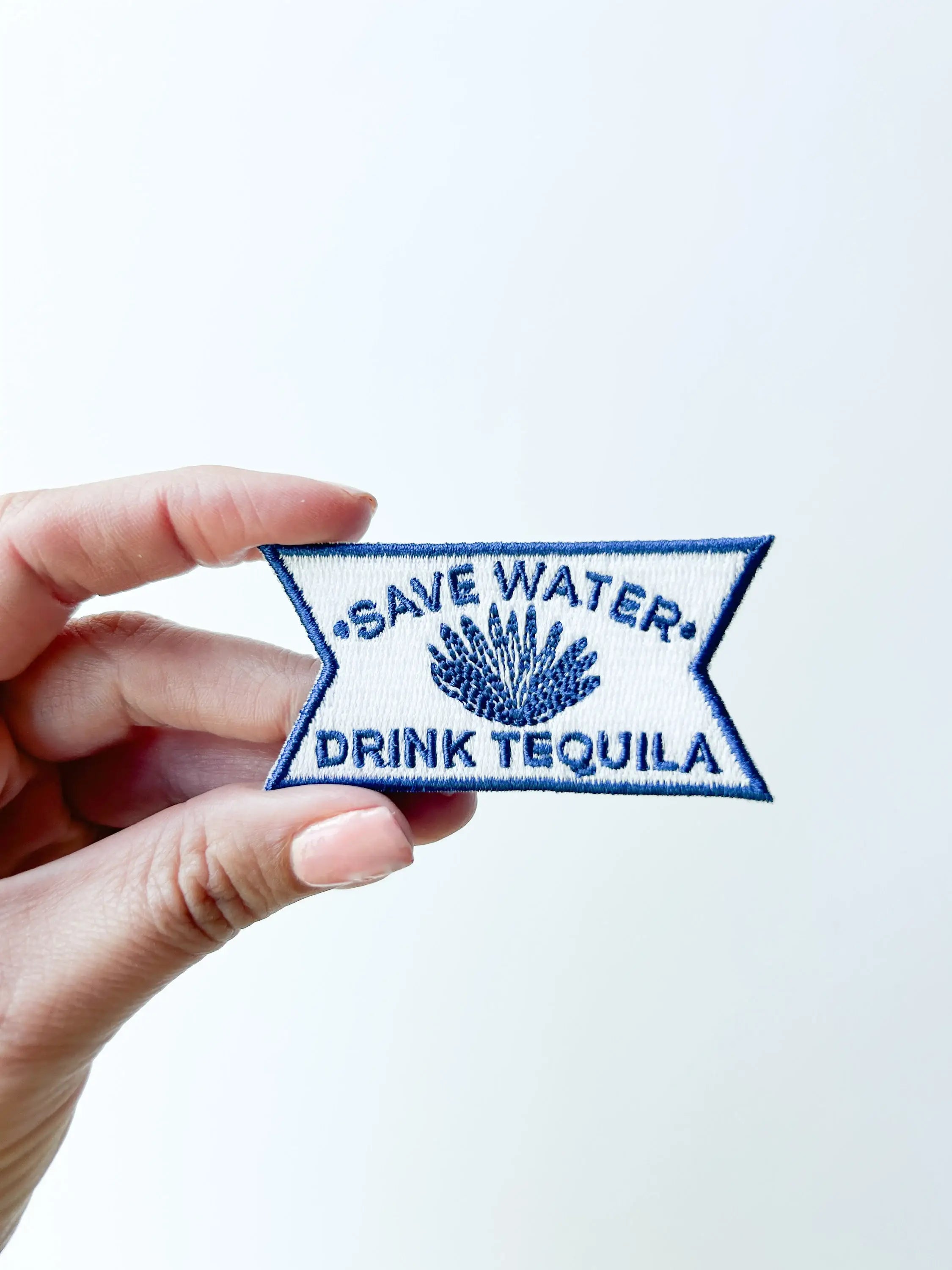 Save Water Drink Tequila Blue and White Iron-On Patch