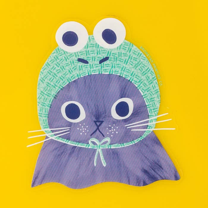 Frog Hat Cat Clear Sticker image 0