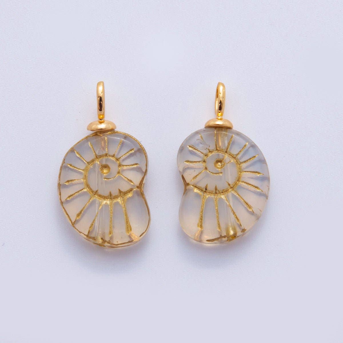 18K Gold Filled Clear Gold-Lined Nautilus Sea Shell Drop Pendant |