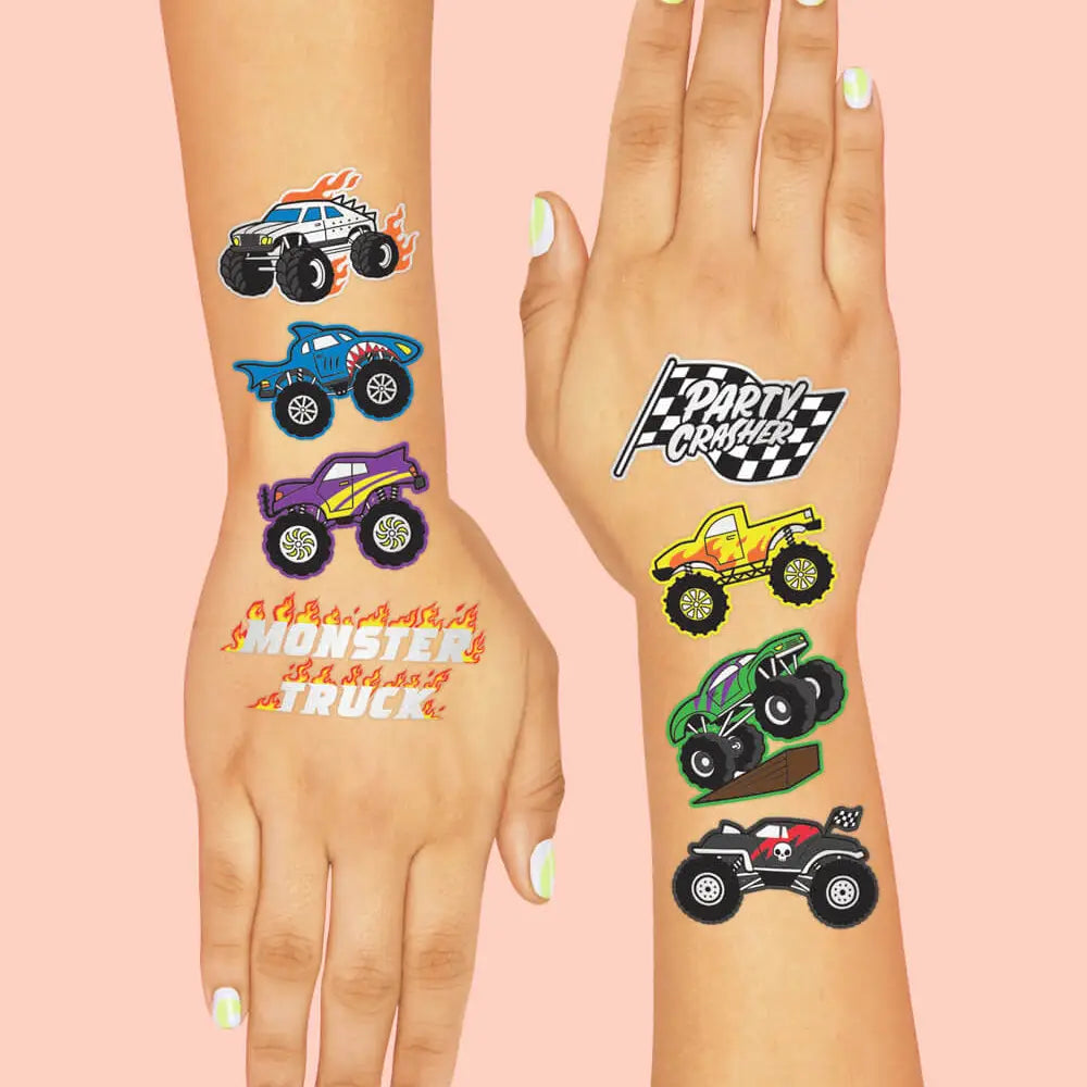 Monster Truck Party Foil Kids Temporary Tattoos - Petit Fetti image 1