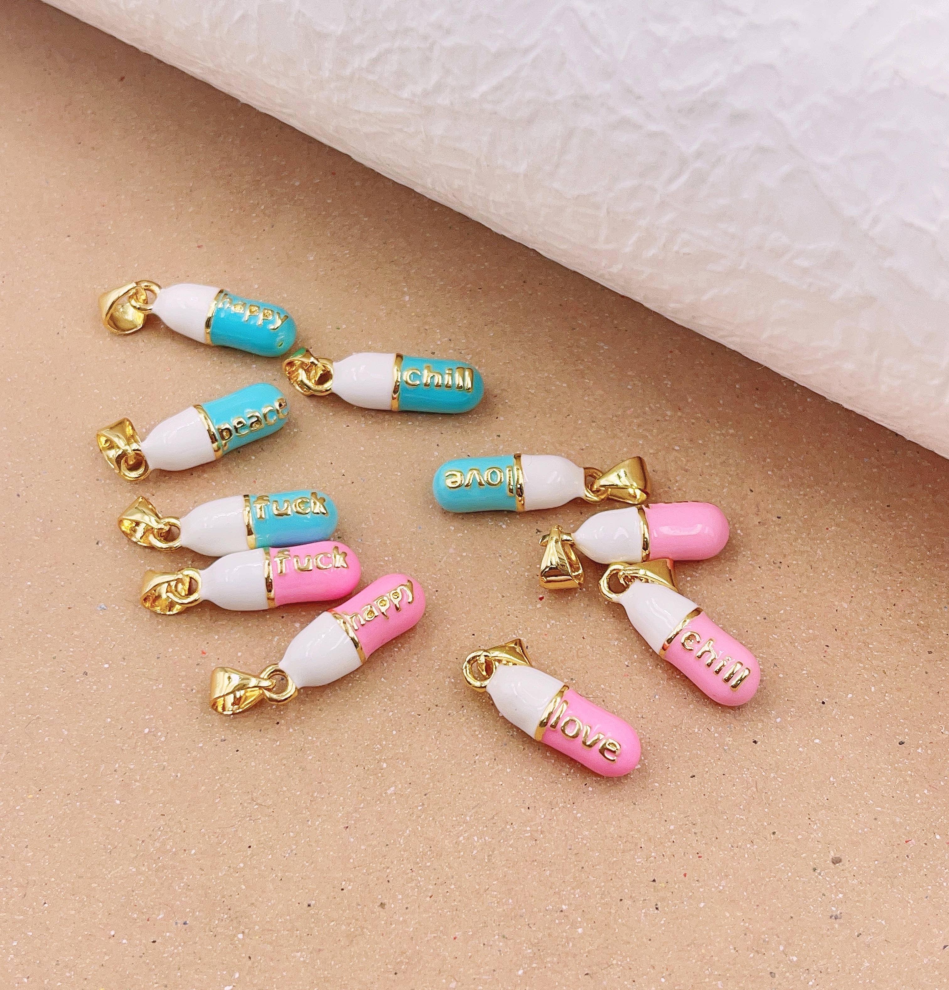 Dainty Enamel Pill Bar Charm Pendant in Gold Filled