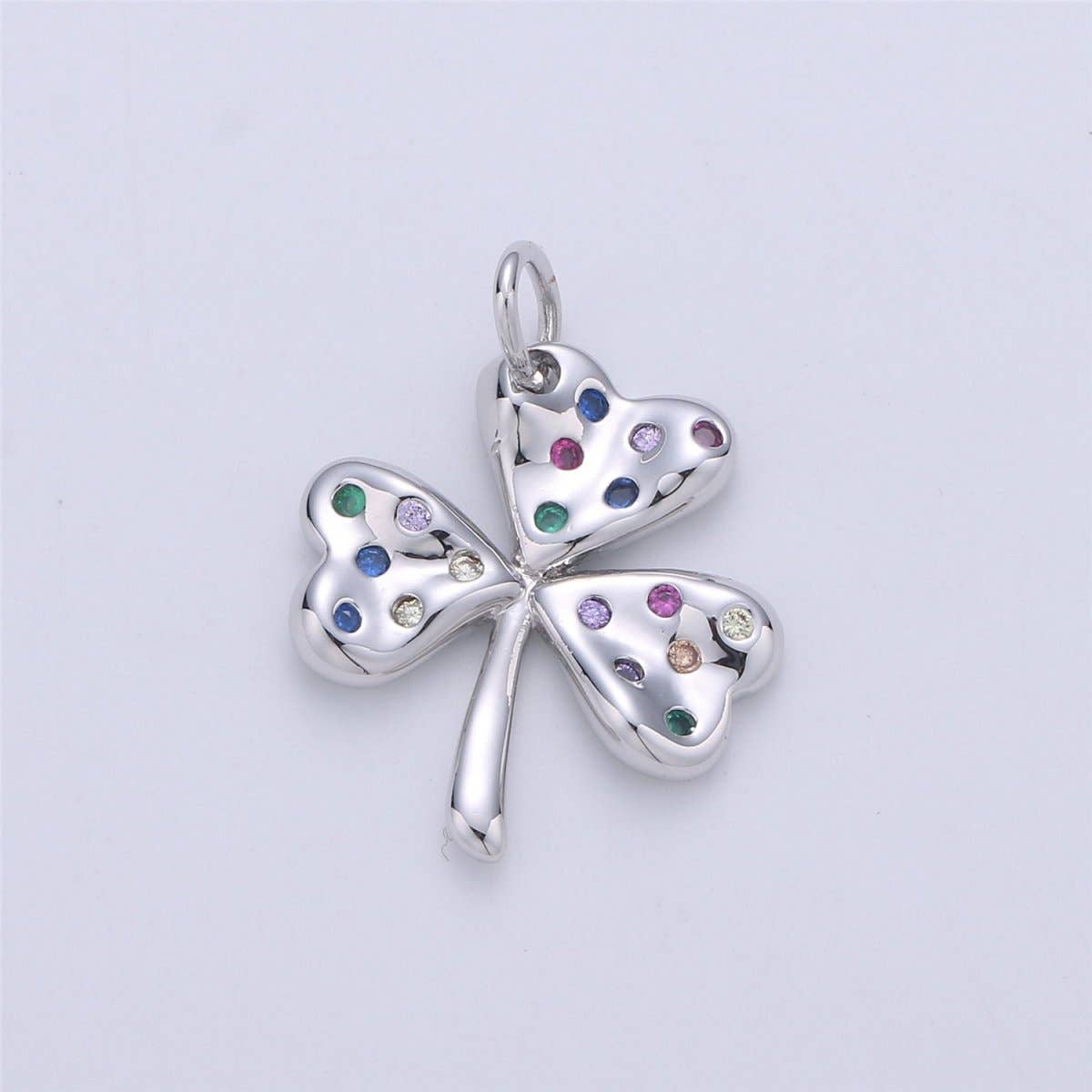 24K Gold Filled Rustic Lucky Charm Good Luck 4 Leaves Clover with Multi Color Rainbow CZ Stone for Necklace or Bracelet | M-892