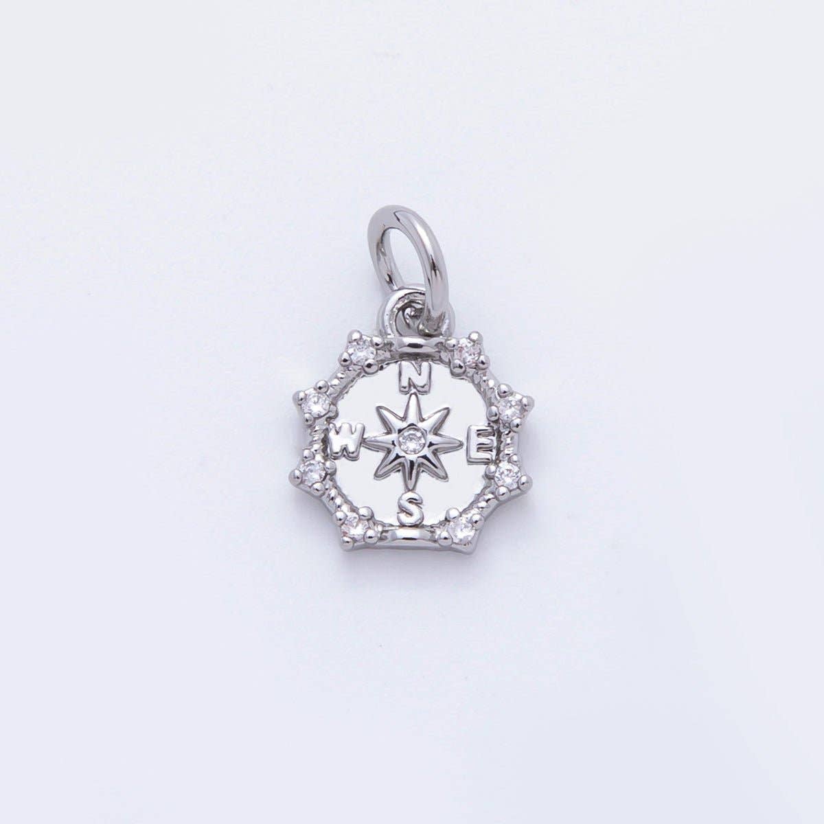 18K Gold Filled 14mm Micro Paved CZ Compact Travel Compass Charm in Gold & Silver | C630