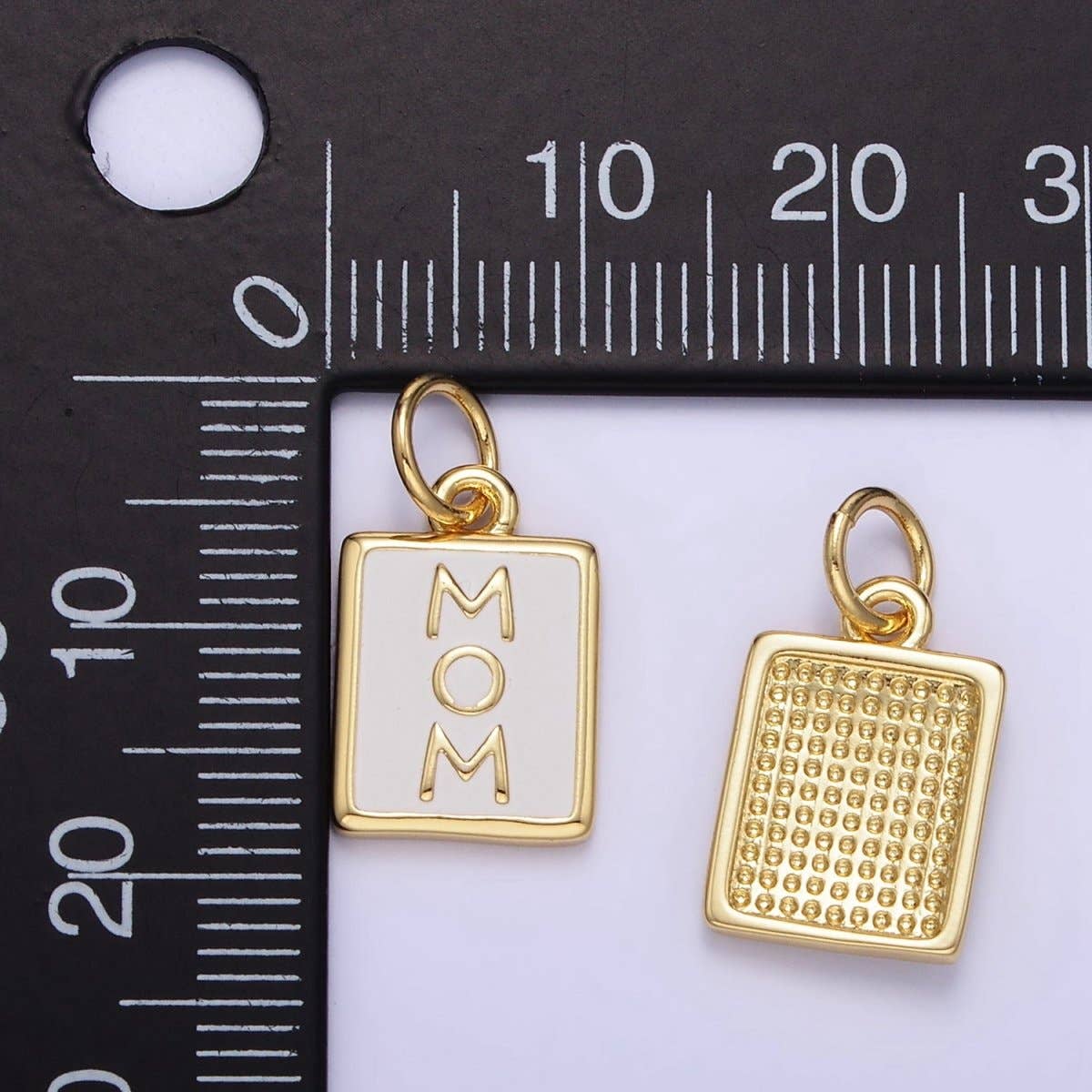 24K Gold Filled "MOM" White Enamel Tag Charm |