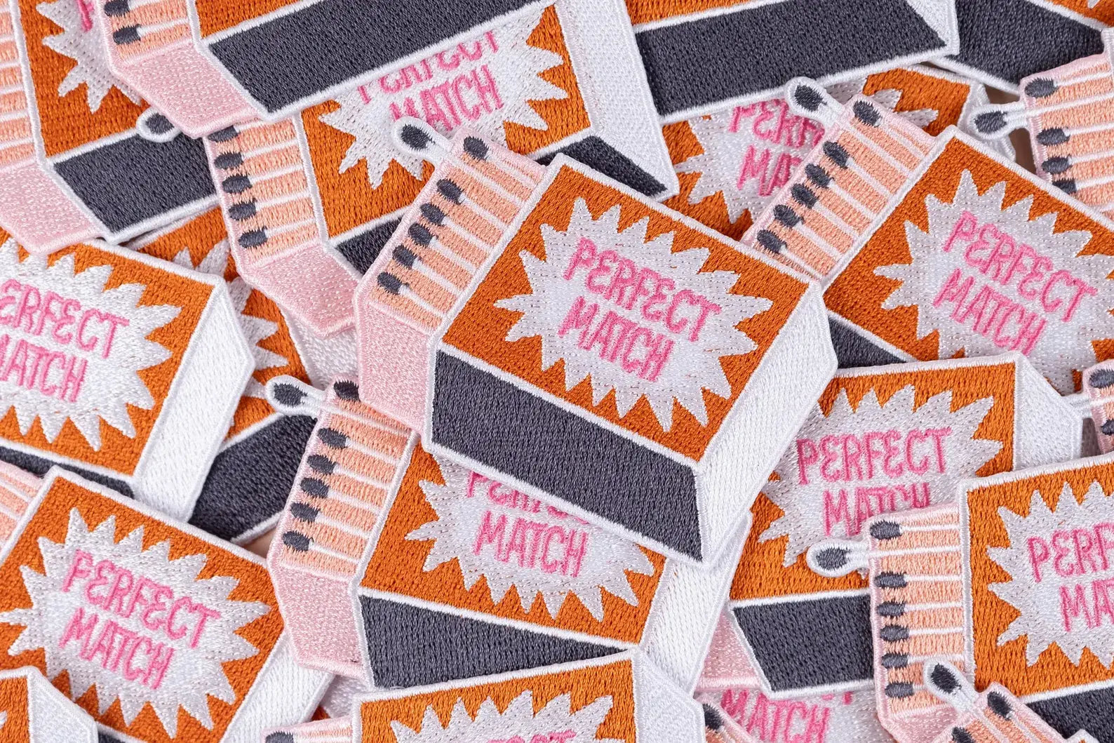 Perfect Match Embroidered Iron-On Patch with Retro Matchbox