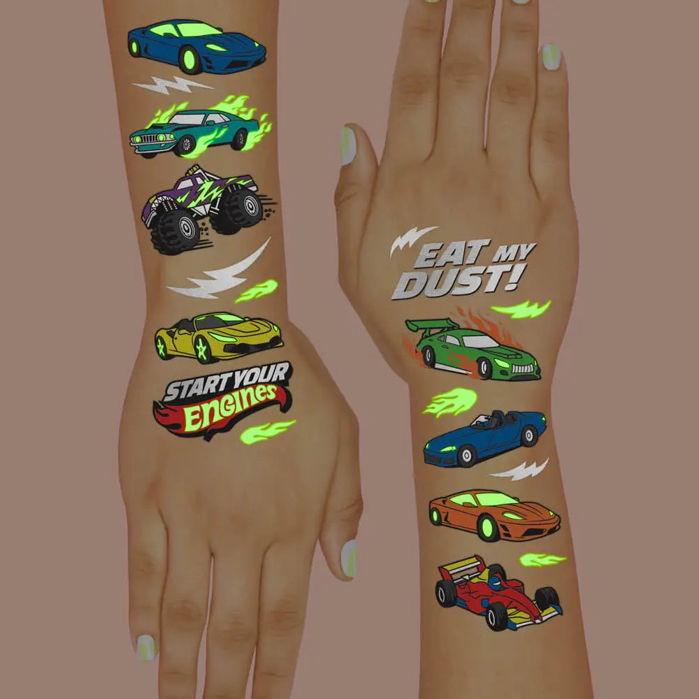 Racecar Glow in the Dark Kids Temporary Tattoos - Petit Fetti image 5