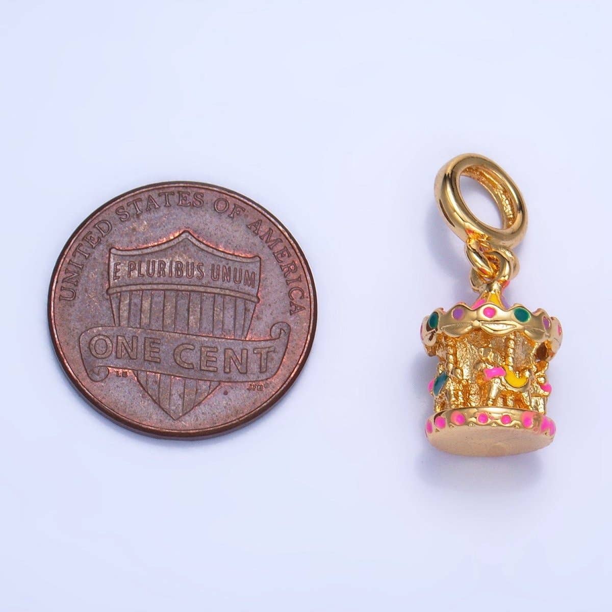 24K Gold Filled Carousel Carnival Enamel Multidimensional Rhondelle Drop Charm |
