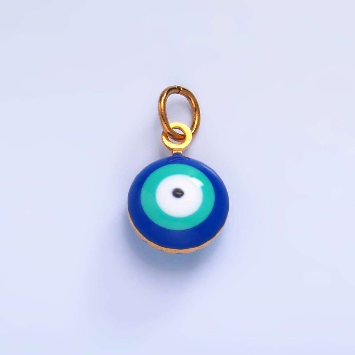 Stainless Steel 8mm Blue, White Evil Eye Enamel Round Mini Charm in Gold & Silver | P729 P731