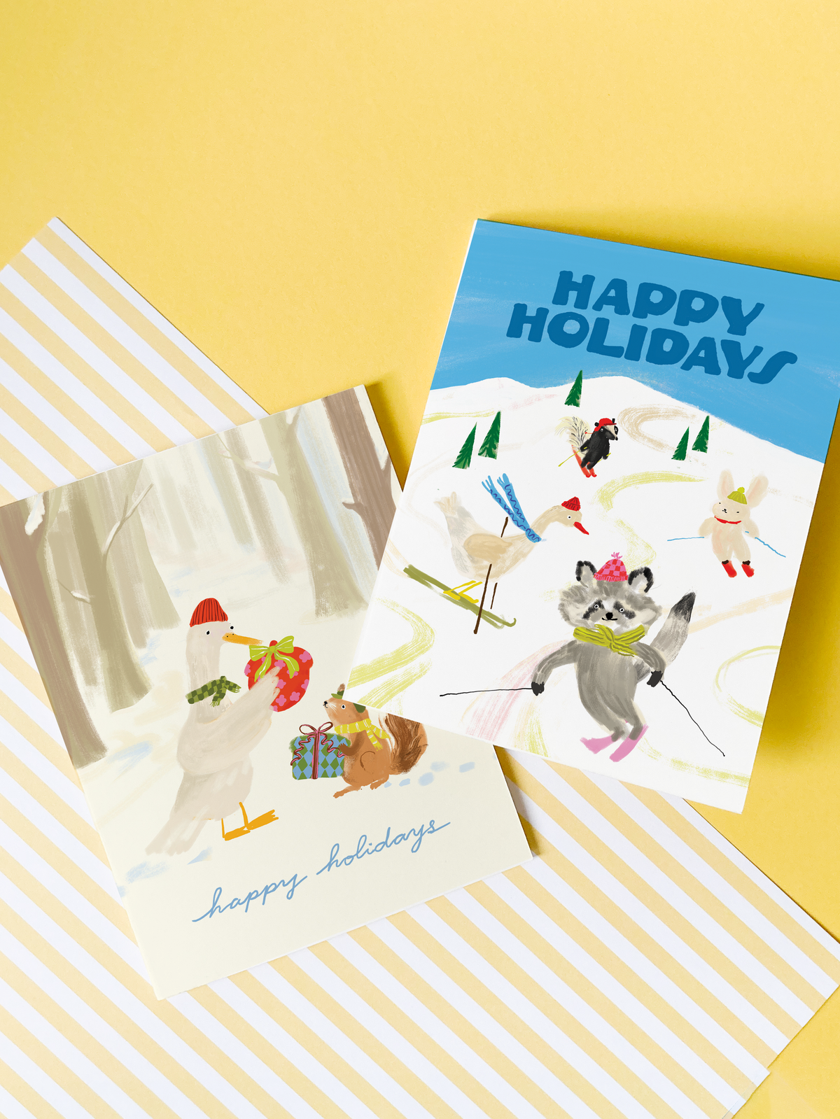 Woodland Ski Slope - Sweet Animal Winter Holiday Card