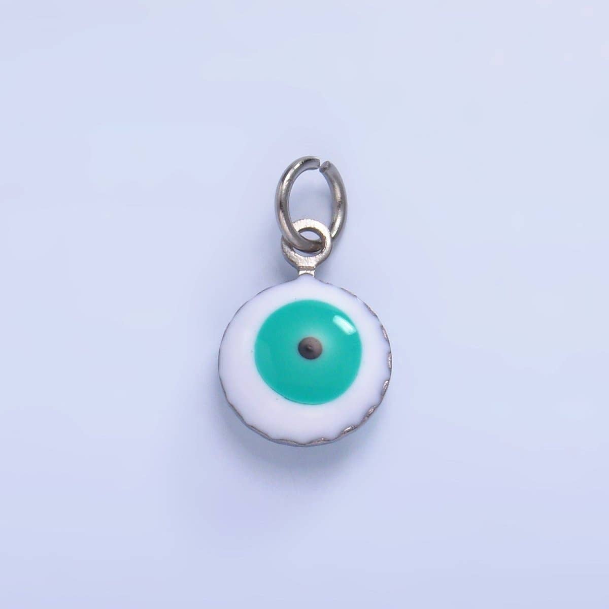 Stainless Steel 8mm Blue, White Evil Eye Enamel Round Mini Charm in Gold & Silver | P729 P731