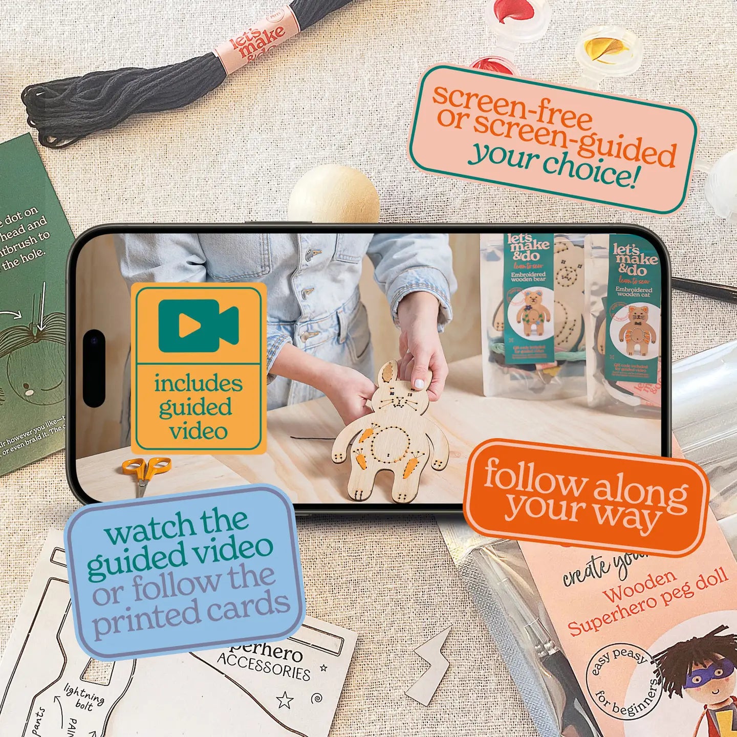 Let's Make & Do Create Your Own Superhero Wooden Peg Doll Kit image 3