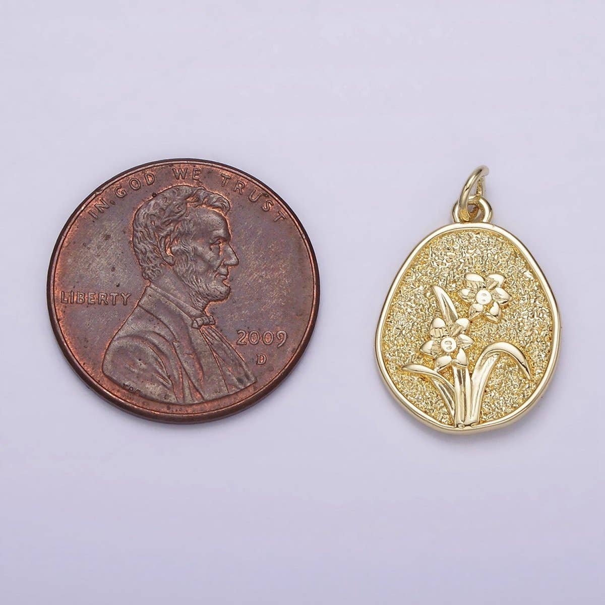 14K Gold Filled Daffodil March Birth Flower Hammered Stamped Personalized Double Sided Charm |