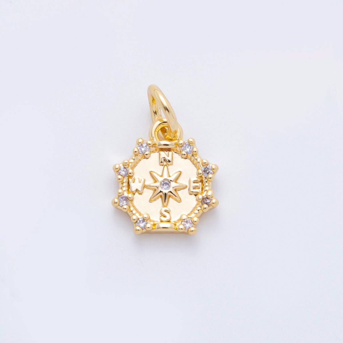 18K Gold Filled 14mm Micro Paved CZ Compact Travel Compass Charm in Gold & Silver | C630