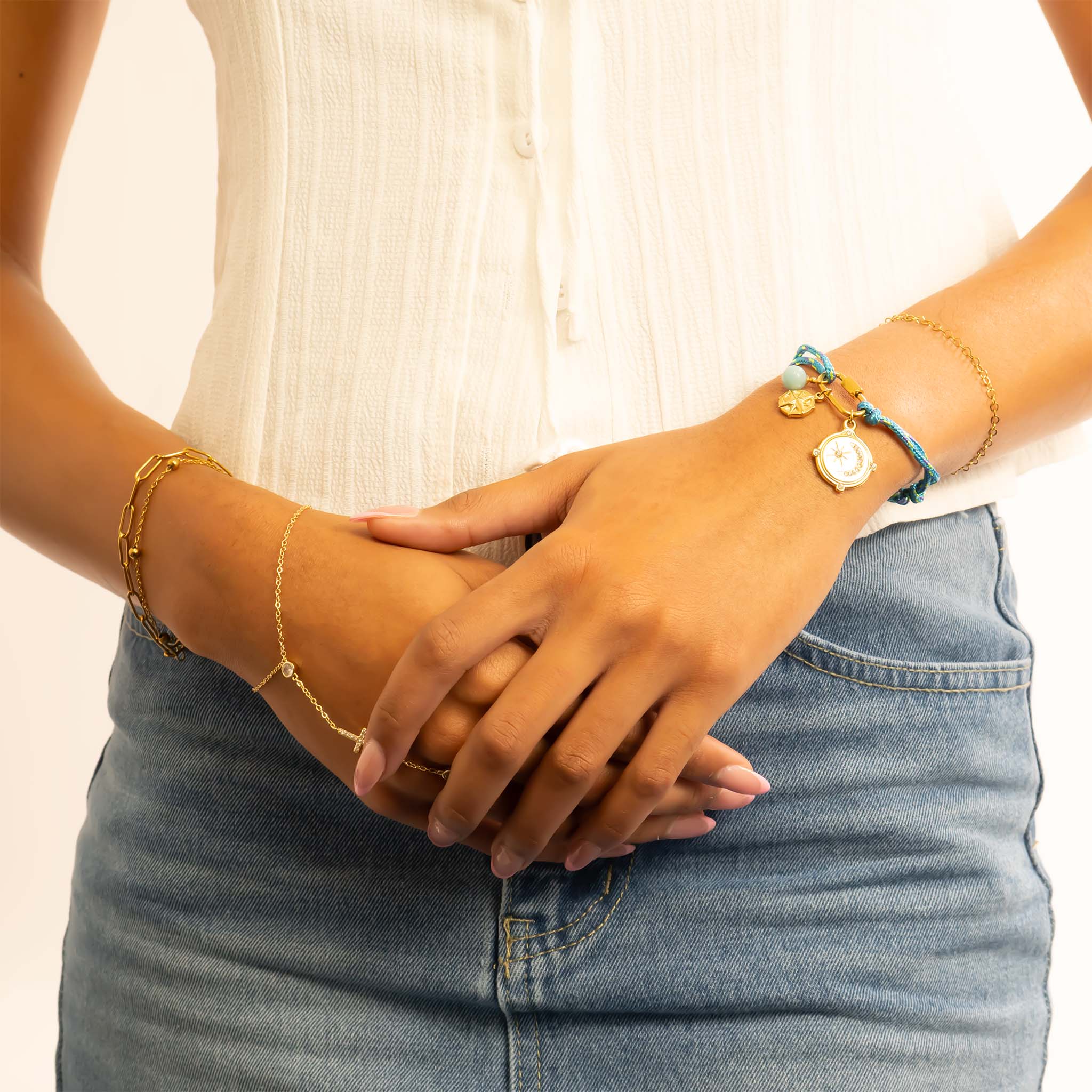 18K Gold PVD Stainless Steel Teal Rope Carabiner Bracelet