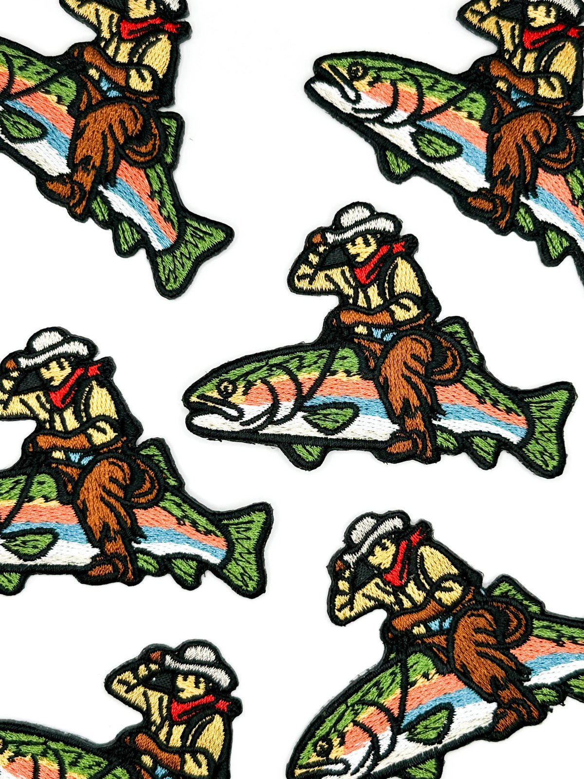 Cowboy Riding Bucking Trout Embroidered Iron-On Patch