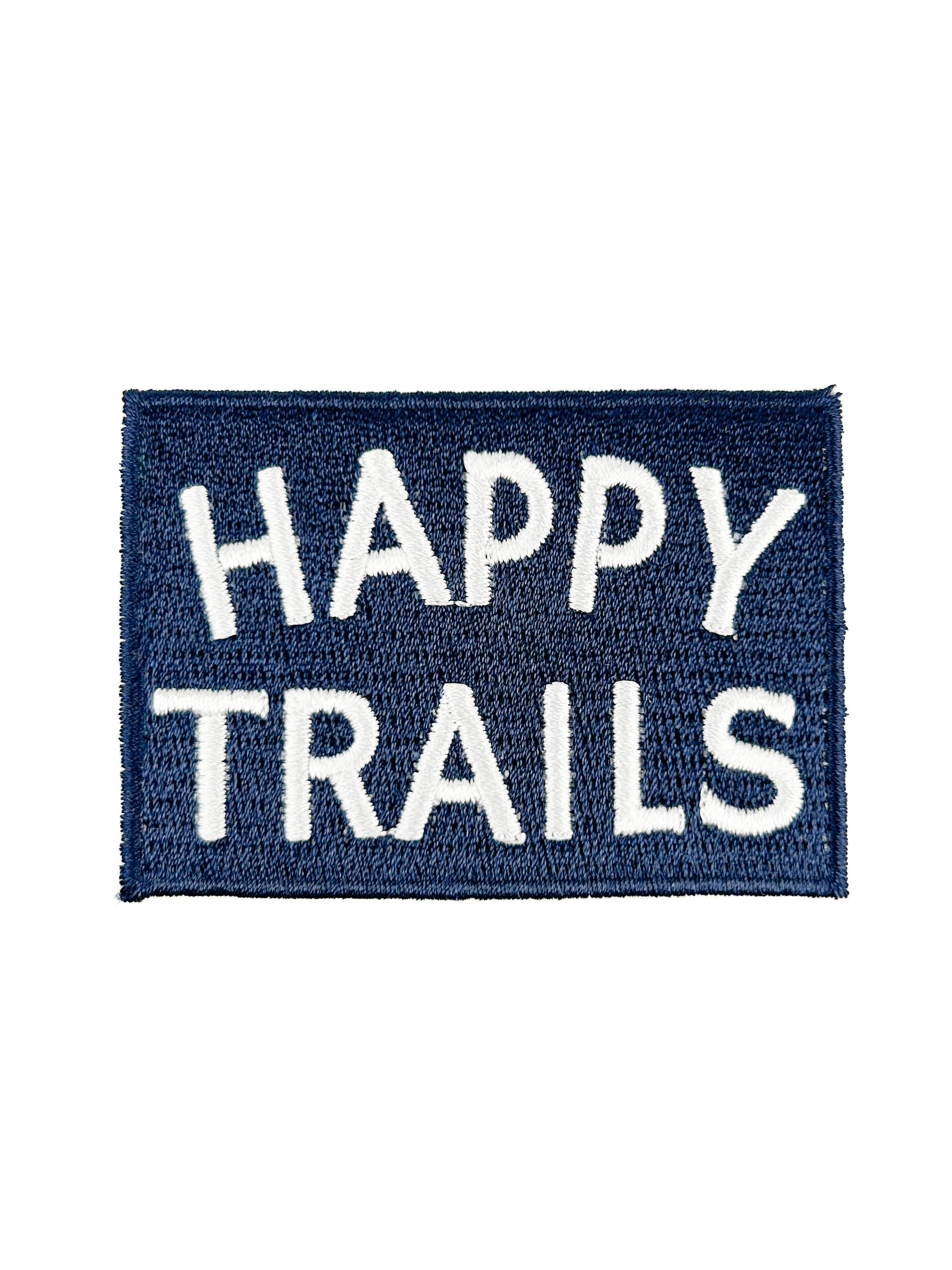 Happy Trails Embroidered Iron-On Patch in Navy & White