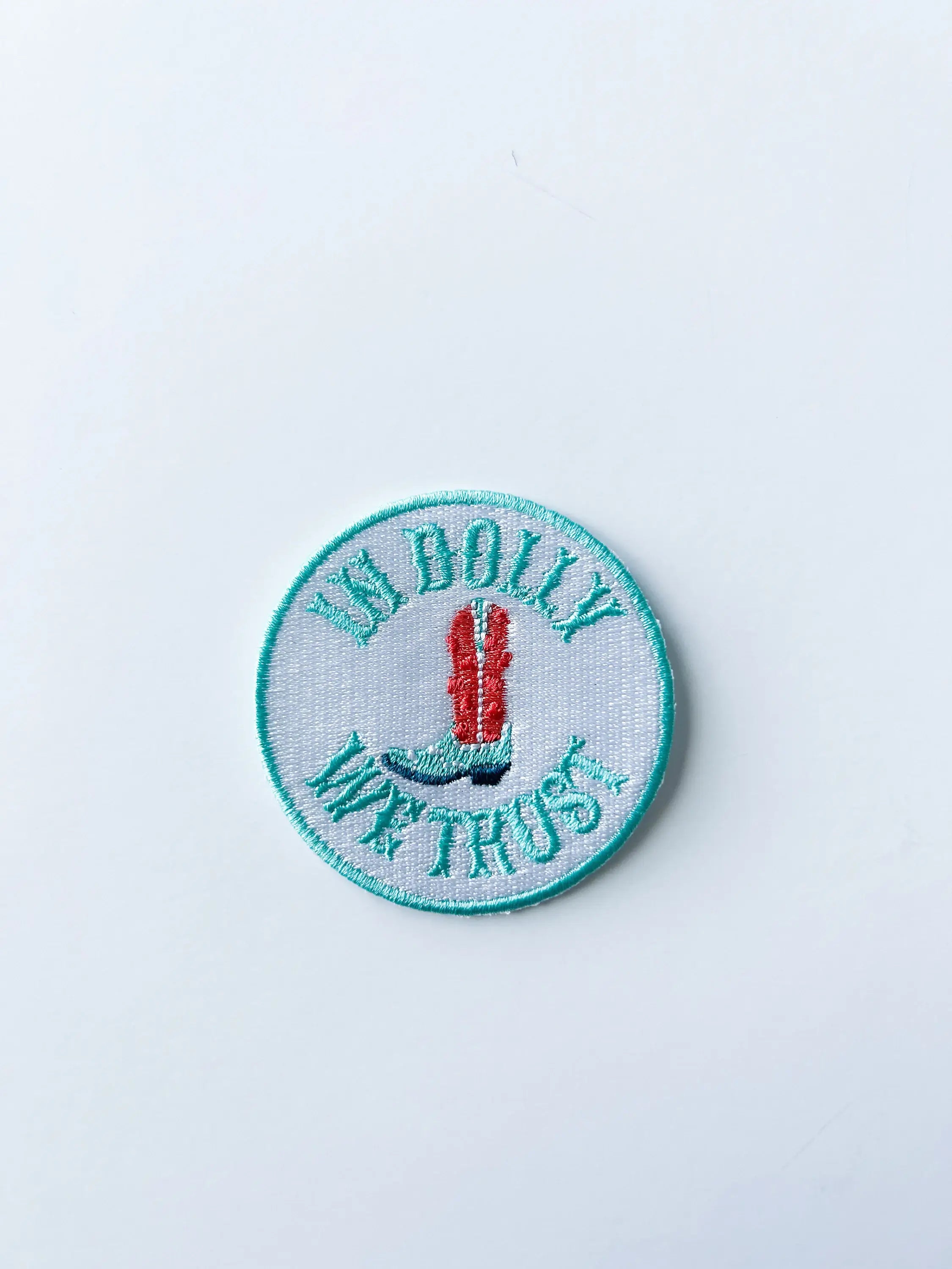 Turquoise In Dolly We Trust Embroidered Iron-On Patch