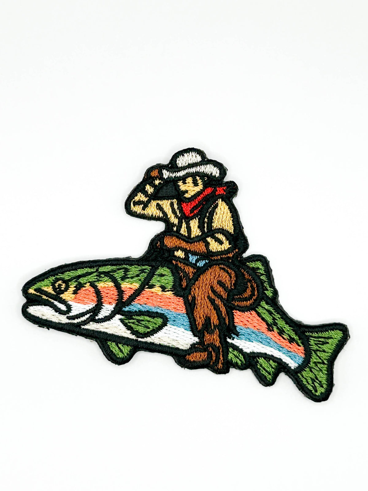 Cowboy Riding Bucking Trout Embroidered Iron-On Patch