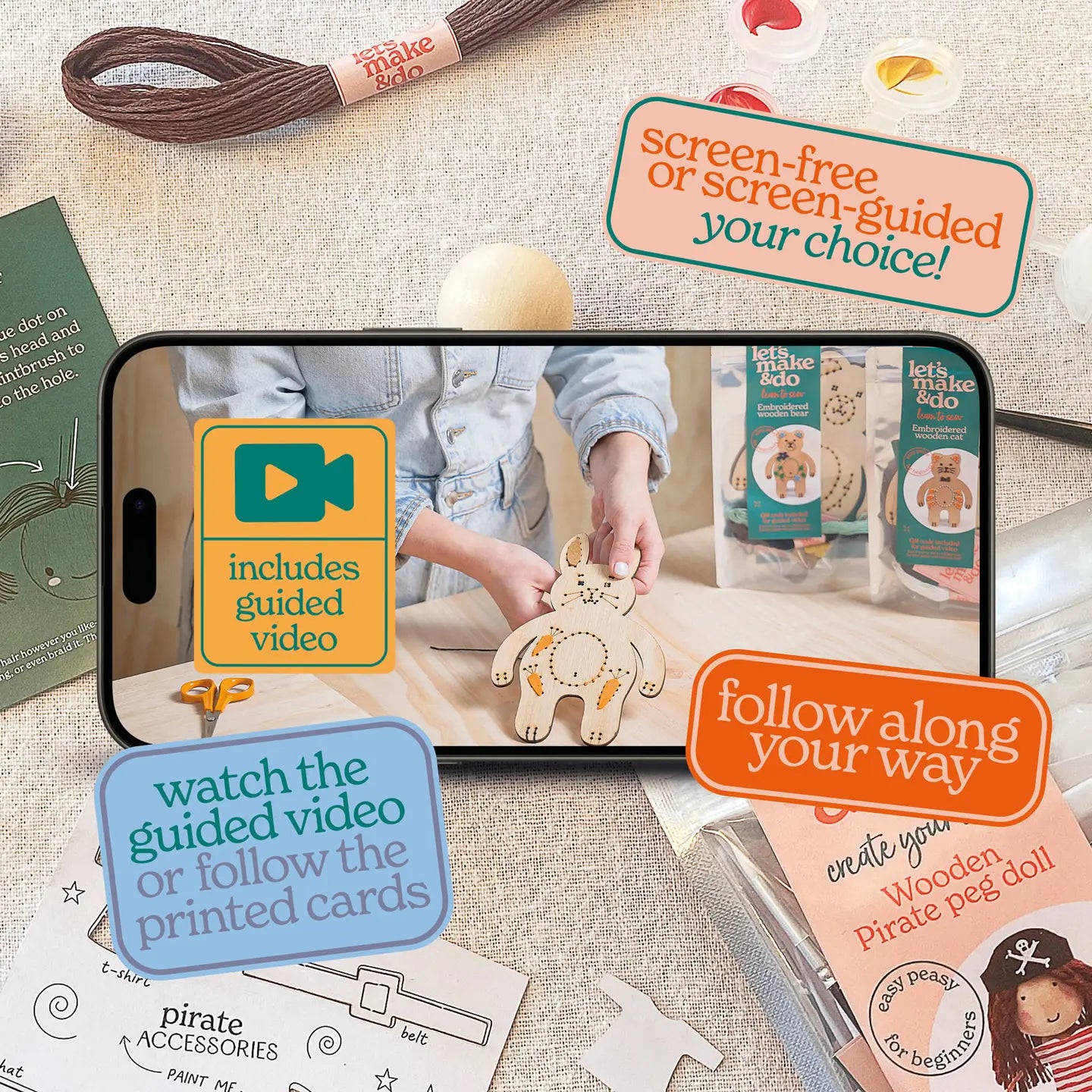 Let's Make & Do Create Your Own Pirate Wooden Peg Doll Kit image 3