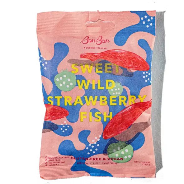 Sweet Wild Strawberry Fish - Swedish Candy 5.2oz (150g) image 0