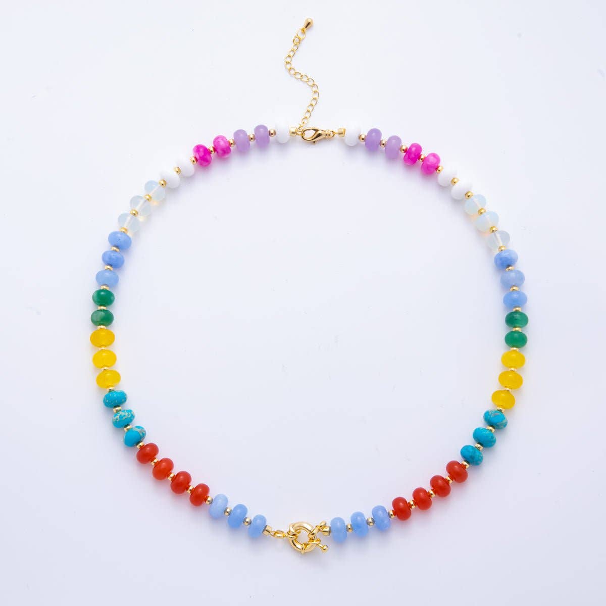 18K Gold Filled Colorful Candy Gemstone Beaded Chain Necklace 17.5 Inch with Extender | WA-3318