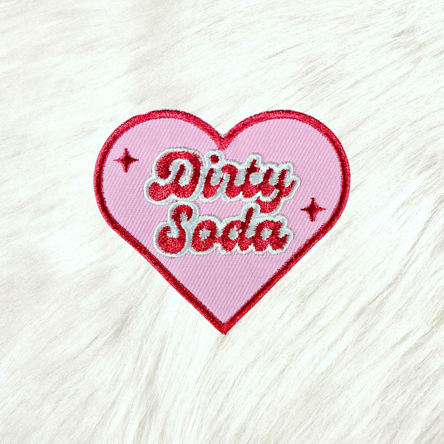 Dirty Soda Heart Love Pink Embroidery Iron On Patch