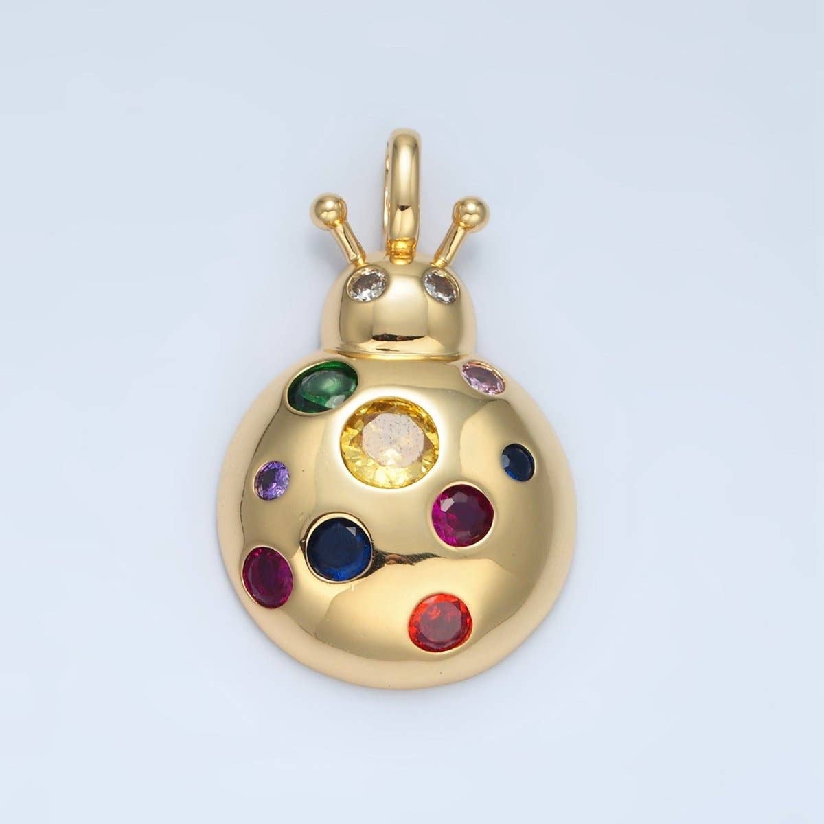 14K Gold Filled Multicolor CZ Dotted Ladybug Insect Pendant |