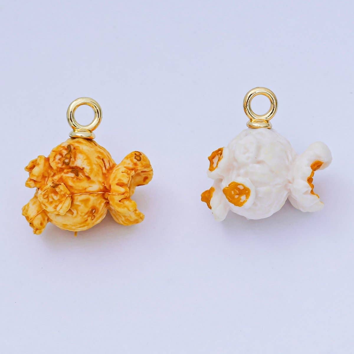24K Gold Filled 24mm Resin Art 3D Popcorn Snack Movie Charm in Yellow & White | AH-649 AH-650