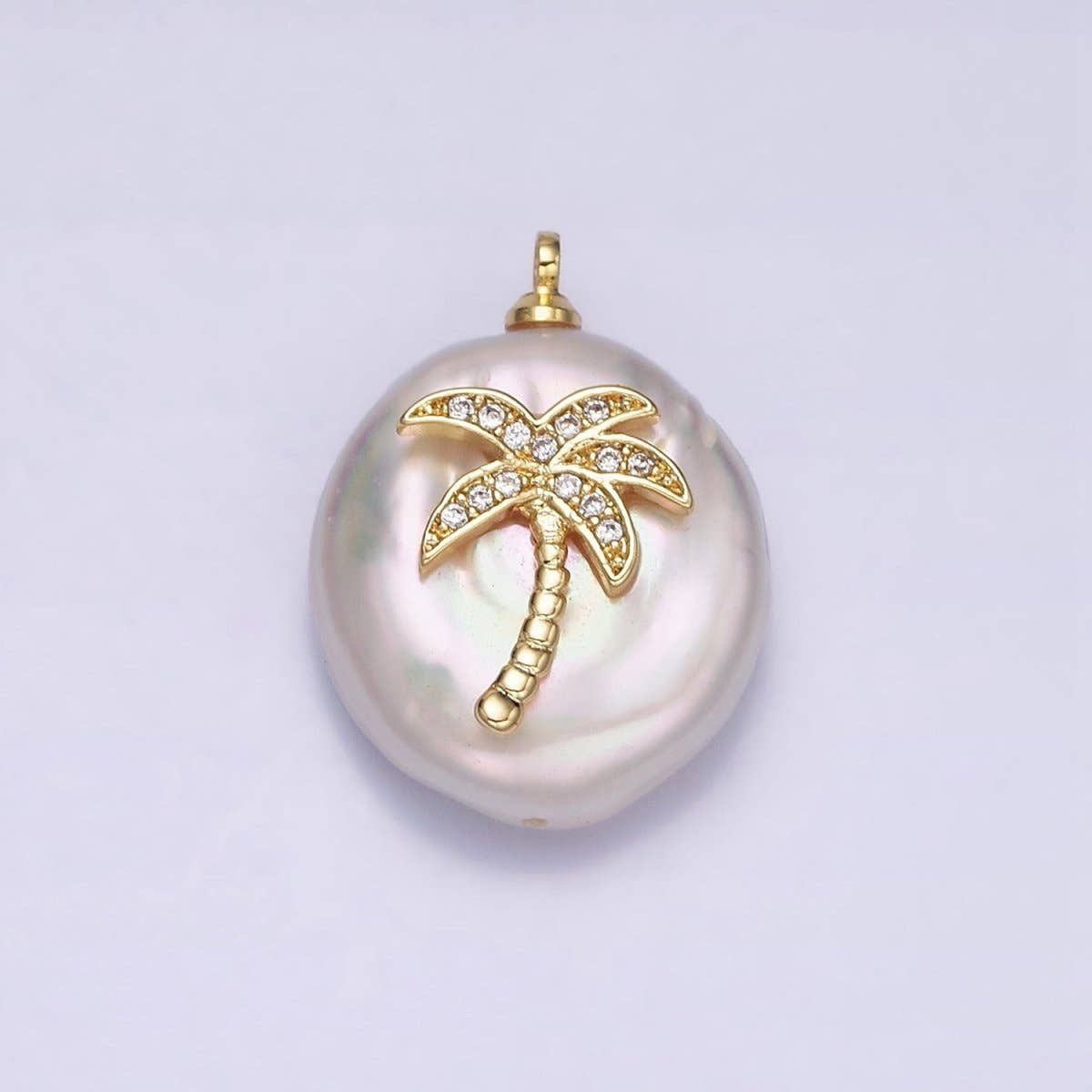 16K Gold Filled Palm Tree Micro Paved CZ Freshwater Pearl Charm | AC1331 P1561