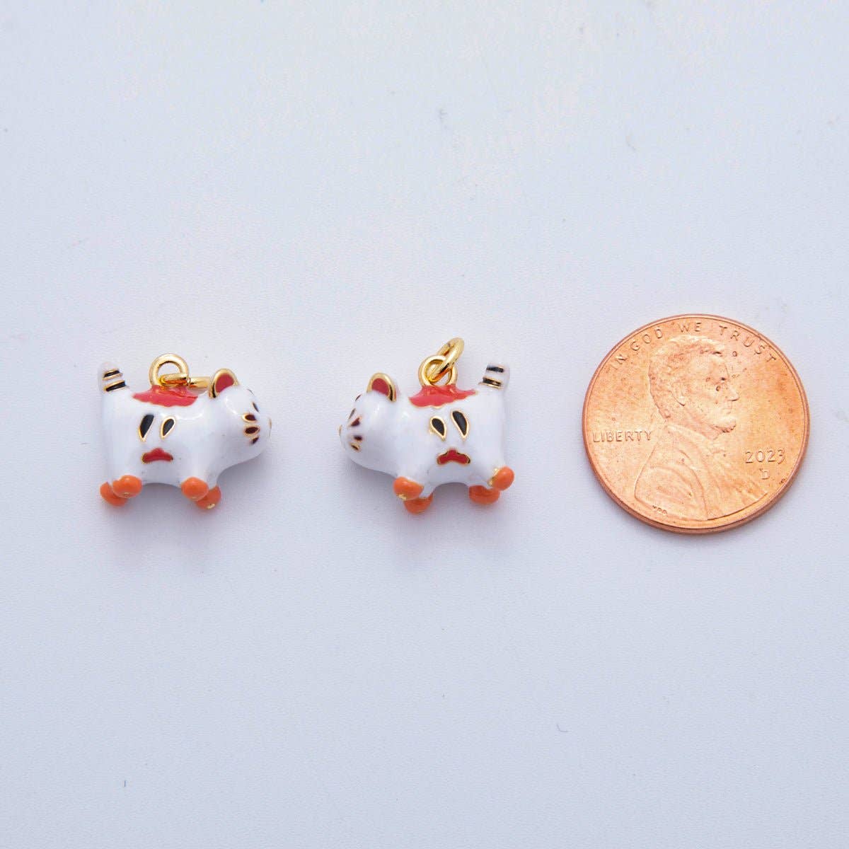18K Gold Filled Enamel Red Fortune Cat Charm |