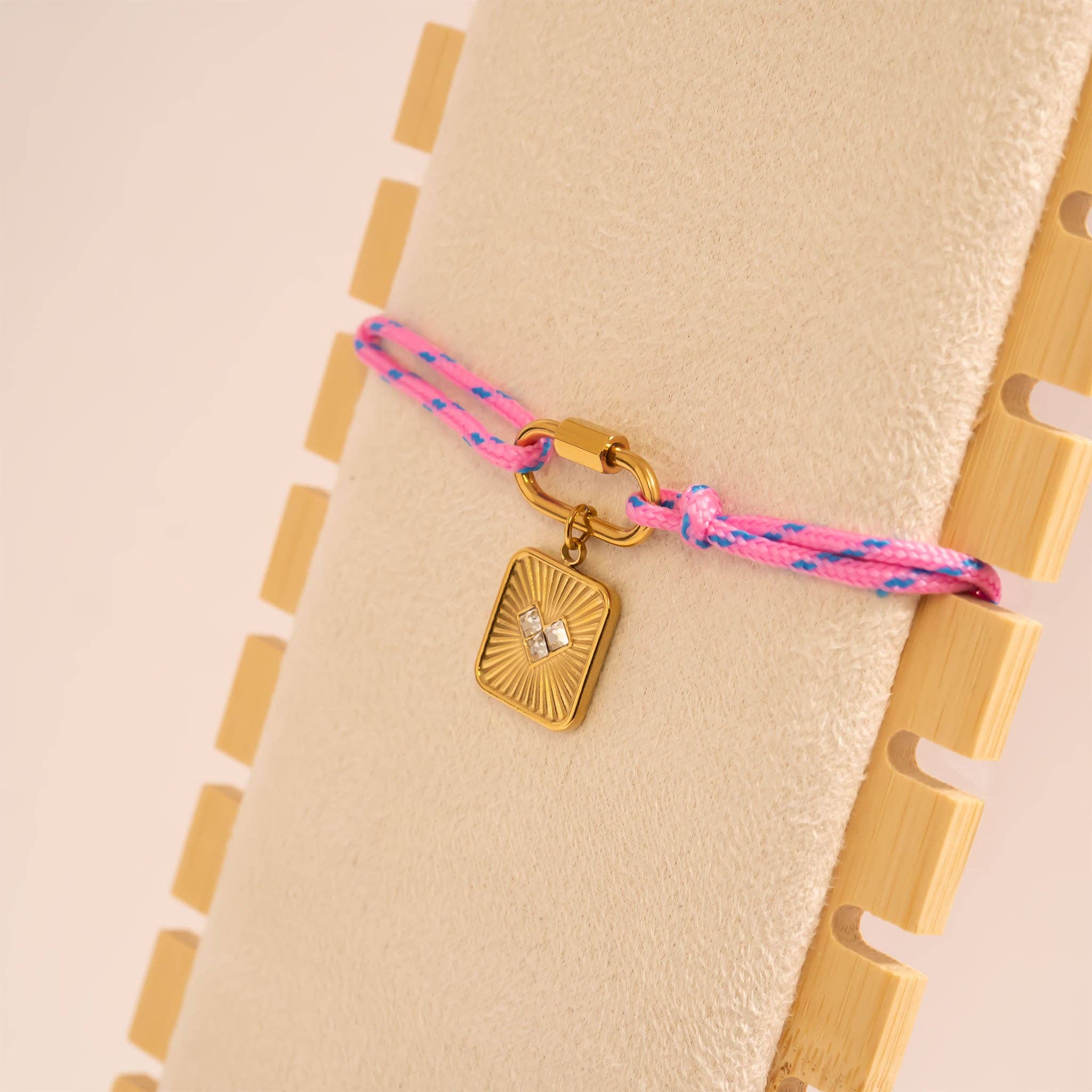 18KGold PVD Stainless Steel Hot Pink Rope Carabiner Bracelet