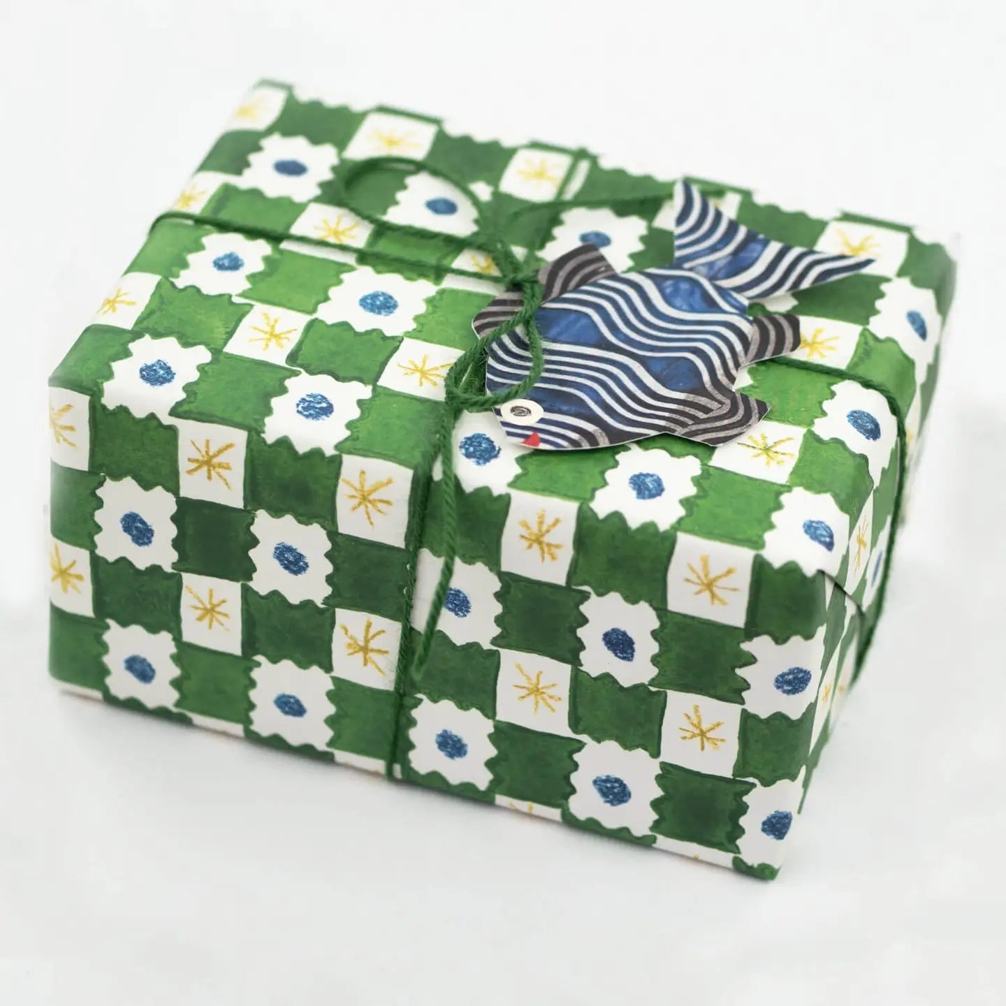 Green Chequerboard Gift Wrap - Single Sheet image 1