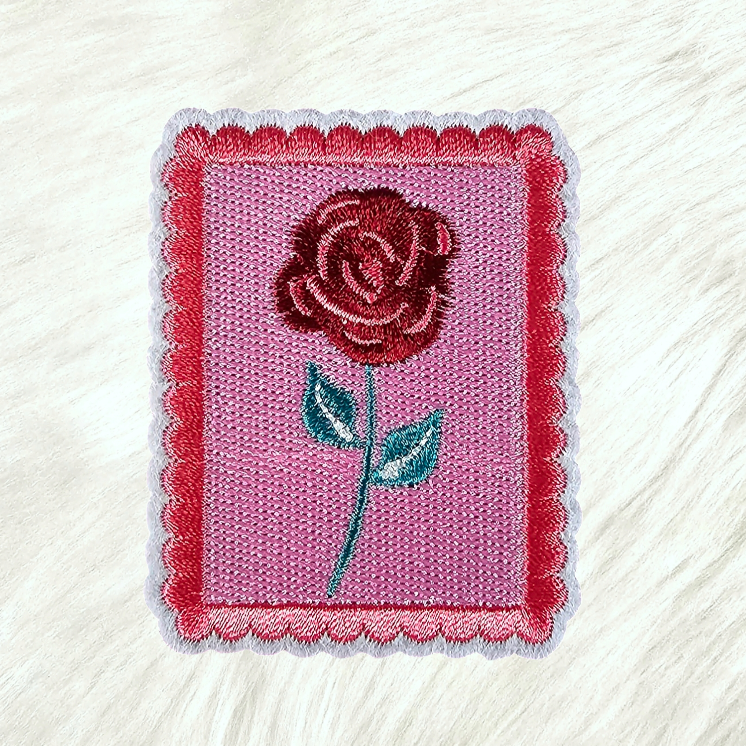 Red Rose Pink Stamp Vintage Embroidery Iron On Patch