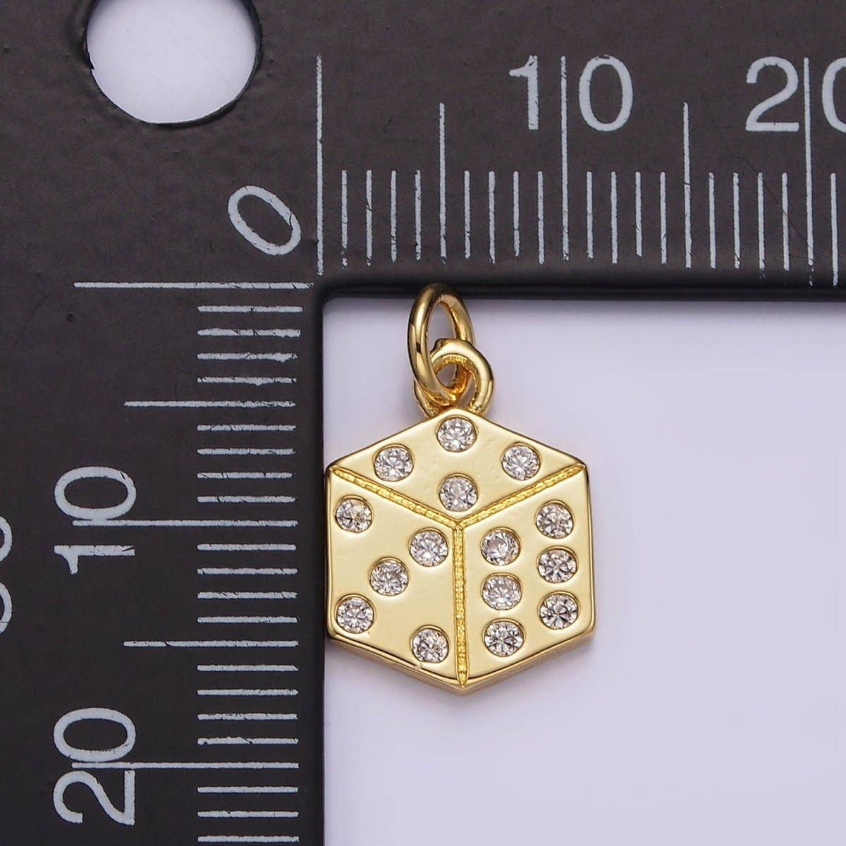 16K Gold Filled Clear CZ Dotted Gambling Dice Cube Charm |