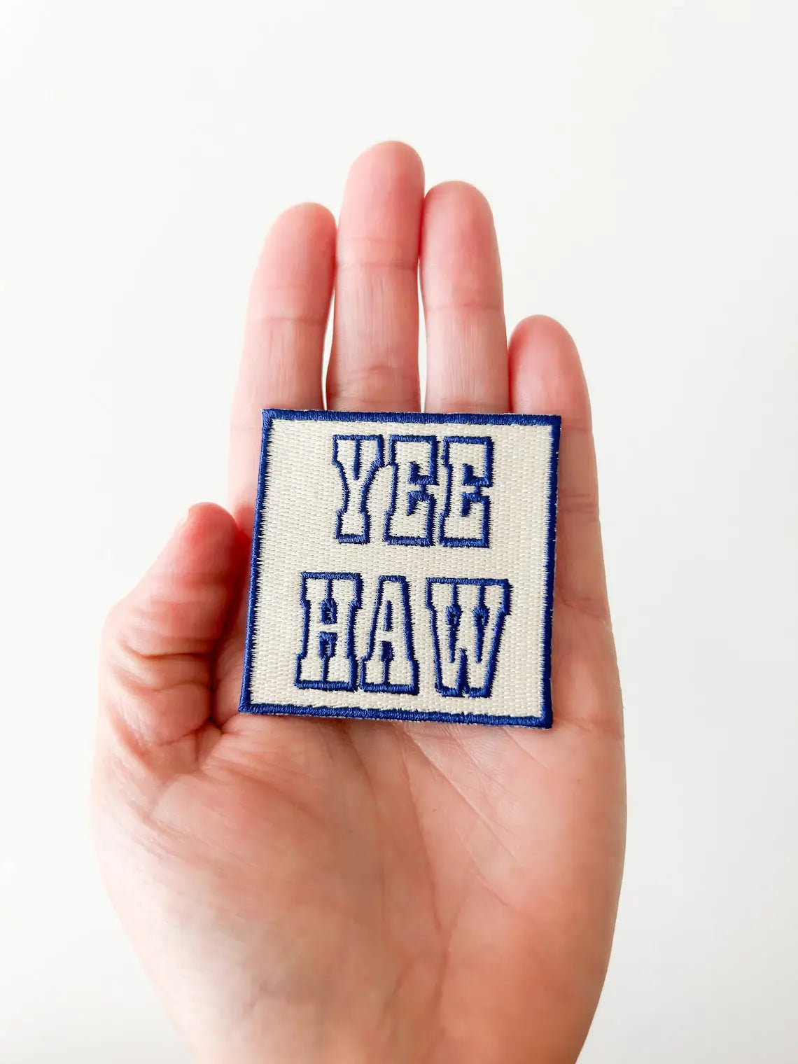 Navy Blue Yee Haw Embroidered Iron On Patch Hats & Clothing
