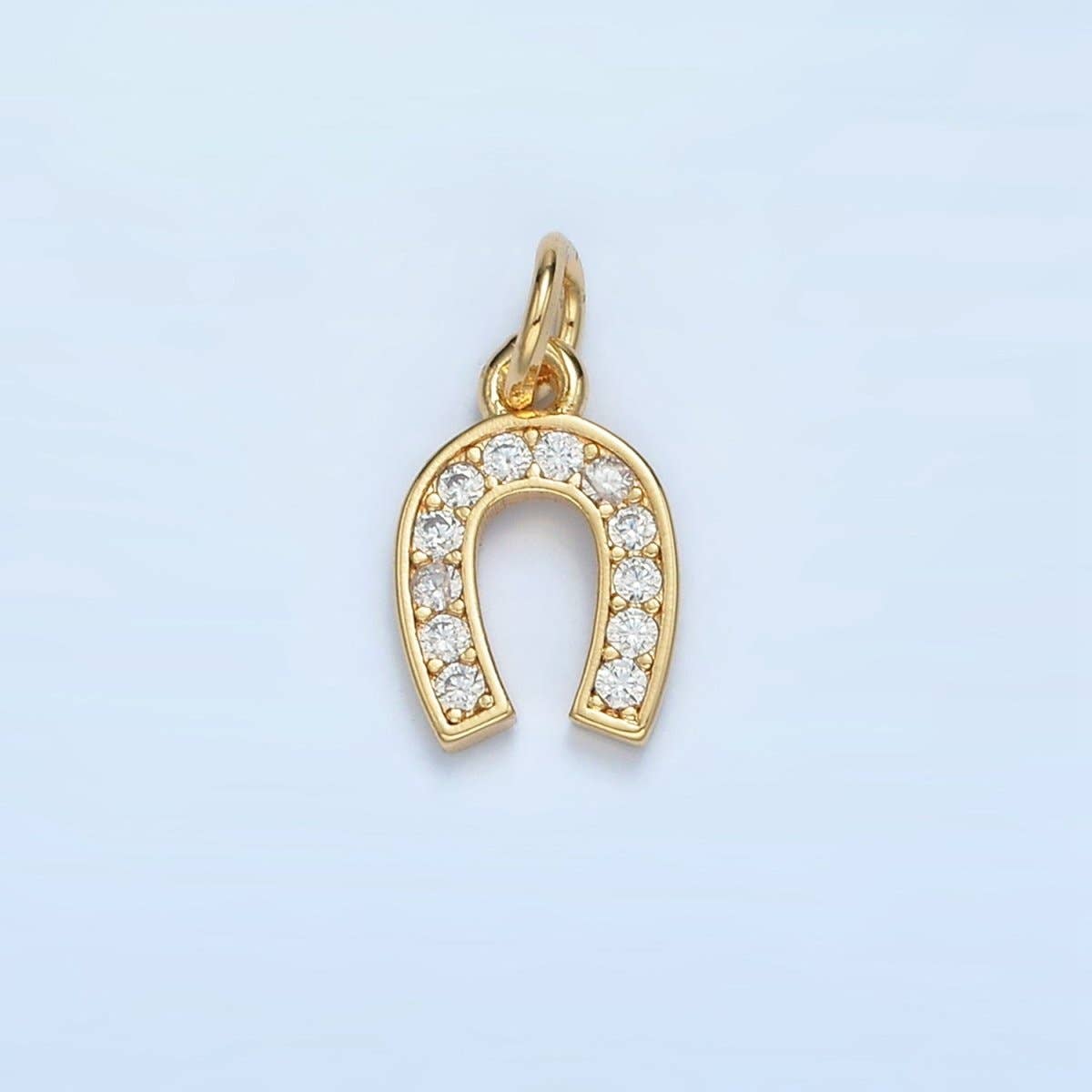 24K Gold Filled Clear CZ Micro Paved Horseshoe Charm |