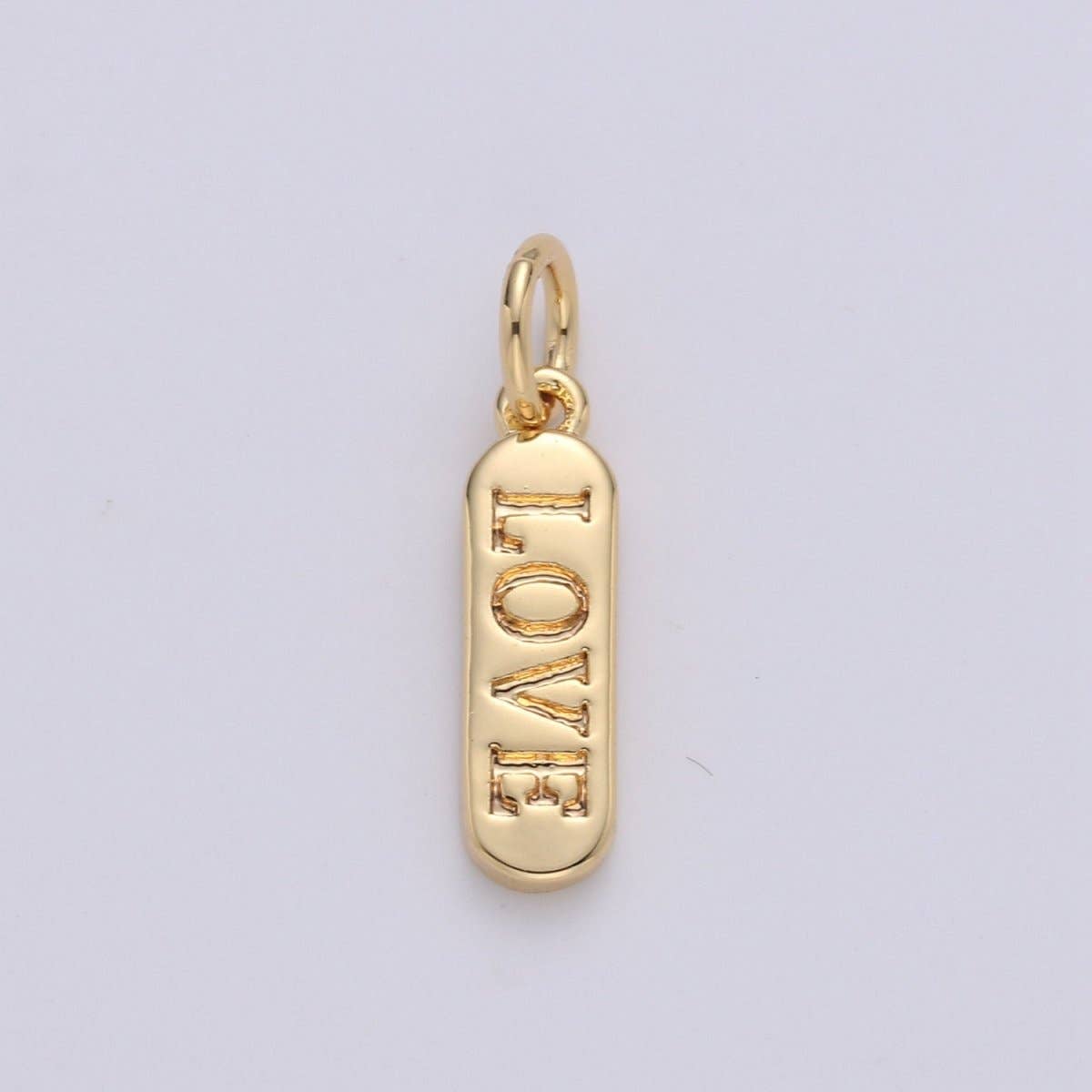 Dainty Gold Pill Bar Pendant, love mom hope happy chill words charm, 14K Gold Filed Pendant for Bracelet Necklace Earring Component Supply | D-506, D-323-D-330, D-747