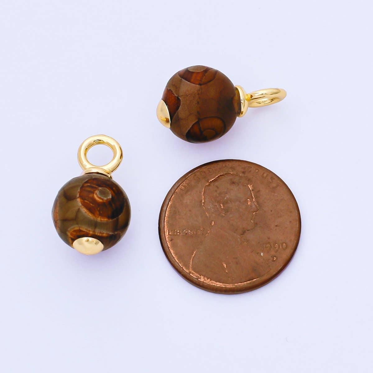 24K Gold Filled 18mm Light Brown Agate Gemstone Drop Charm | AF1302