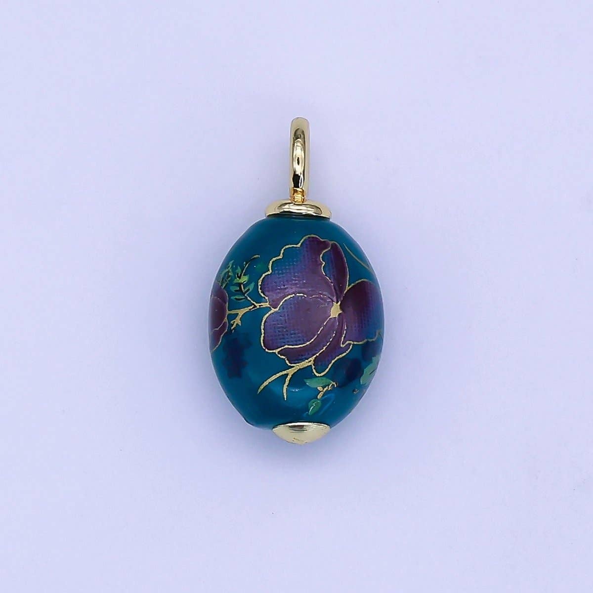 24K Gold Filled Blue Flower Sphere Ceramic Drop Pendant | CC580